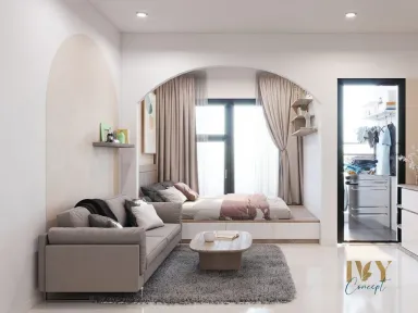 Phòng ngủ Phòng khách - Căn hộ studio Vinhomes Quận 9 - Phong cách Japandi