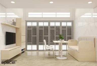 Phòng khách Phòng ăn Lối vào - Nhà phố Cao Văn Lầu Quận 6 - Phong cách Scandinavian