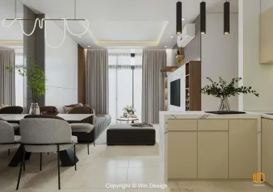  Phòng khách, Phòng bếp, Phòng ăn - Căn hộ 68m2 Quận 7 - Phong cách Modern 