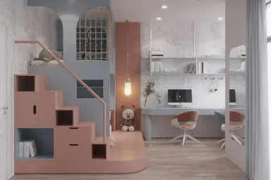 Phòng ngủ kết hợp làm việc Nhà phố Biên Hòa - Phong cách Color Block