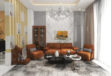Phòng khách - Nhà phố 4 tầng - Phong cách Modern + Scandinavian