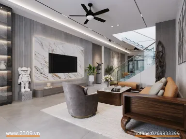 Phòng khách - Nhà phố Him Lam Phú Đông - Phong cách Modern