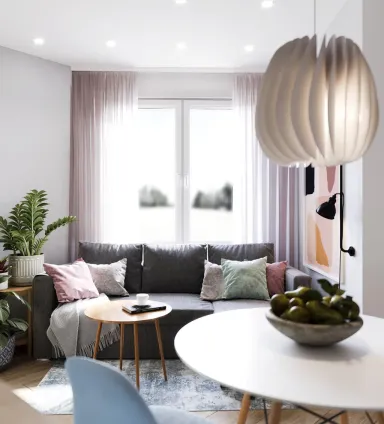 Phòng khách - Concept căn hộ - Phong cách Scandinavian & Color Block