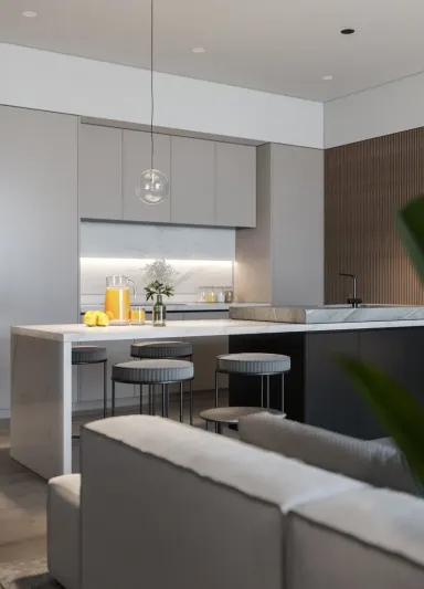 Phòng bếp - Concept thiết kế 3D căn hộ - Phong cách Minimalism số 2