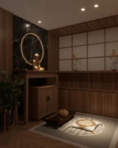  Phòng thờ - Concept nhà phố chị Vy - Phong cách Japandi 