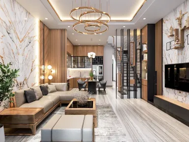 Phòng khách - Concept nhà phố chị Linh, quận 12 - Phong cách Modern