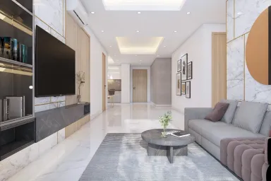 Phòng khách Phòng bếp Phòng cho bé - Concept thiết kế căn hộ HomyLand 2 quận 9 - Phong cách Modern