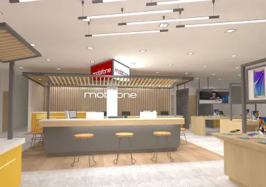 Concept thiết kế mặt tiền và trần cửa hàng Mobifone Bến Tre - Phong cách Modern