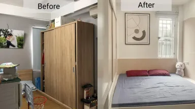 Phòng ngủ - Cải tạo căn hộ cũ 30m2 thành tổ ấm tiện nghi, xinh xắn kiểu Hàn Quốc Phòng ngủ - Cải tạo căn hộ cũ 30m2 thành tổ ấm tiện nghi, xinh xắn kiểu Hàn Quốc