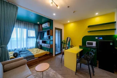 Phòng ngủ Phòng khách - Căn hộ studio chỉ 28m2 bố trí không gian thông minh, tiện nghi