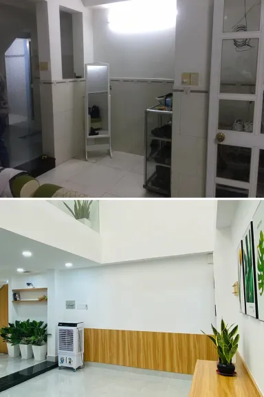 Phòng khách Lối vào - Cải tạo nhà 44m2 từ 2 tầng: sửa 1 tầng thành tầng lửng, giải phóng không gian