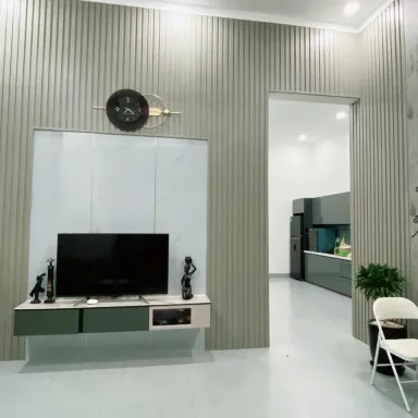 Phòng khách - Bỏ phố về quê xây nhà vườn thiết kế hiện đại, tối giản như “biệt thự mini”