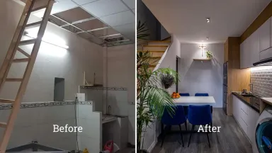 Nhà phố nhỏ xinh được cải tạo đẹp lung linh với đèn spotlight
