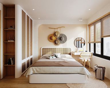  Phòng ngủ - Căn hộ phong cách Hiện đại kết hợp Farmhouse mộc mạc, ấn tượng 