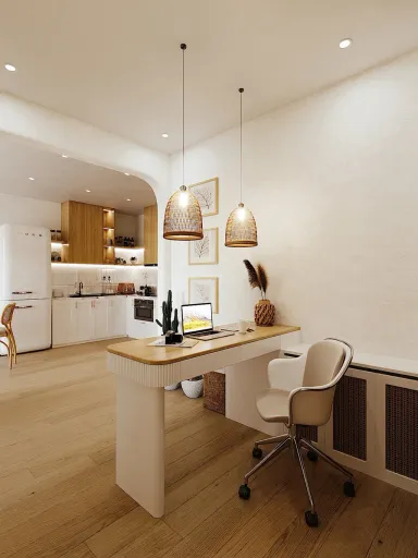 Phòng bếp Phòng làm việc - Căn hộ phong cách Hiện đại kết hợp Farmhouse mộc mạc, ấn tượng