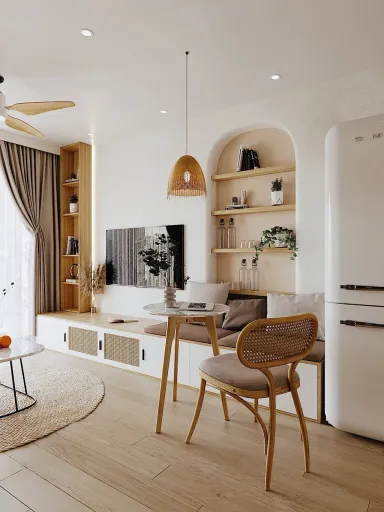 Phòng khách - Căn hộ phong cách Hiện đại kết hợp Farmhouse mộc mạc, ấn tượng