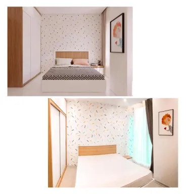 Phòng ngủ - Căn hộ 99m2 bố trí nội thất hợp lý với sắc cam - trắng trang nhã hiện đại