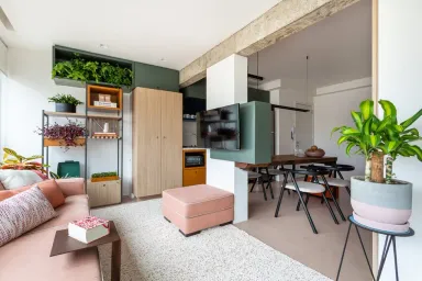 Phòng khách - Căn hộ 40m2 phối màu ngẫu hứng của gia chủ yêu thời trang