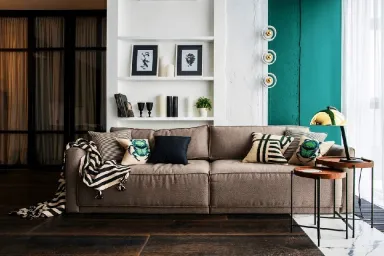 Phòng khách - Căn hộ 62㎡ mang vẻ đẹp sang trọng, lộng lẫy với màu xanh lá đậm cổ điển 