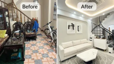 Phòng khách - Nhà cũ 38m2 20 năm tuổi tại Hà Nội “vịt hóa thiên nga” sau cải tạo toàn diện