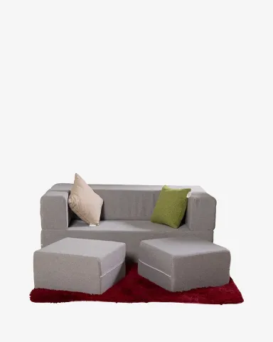 Sofa Giường Đôi Flip Xám Nhạt Kèm 2 Đôn