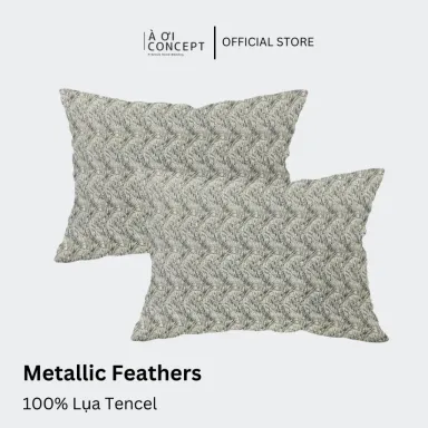 Vỏ Gối Nằm Lụa Tencel 60s Hoa Văn Metallic Feathers