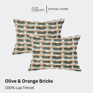 Vỏ Gối Nằm Lụa Tencel 60s Hoa Văn Orange & Olive Brick