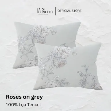 Vỏ Gối Nằm Lụa Tencel 60s Hoa Văn Roses On Grey