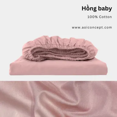 Ga Giường Cotton Satin Bo Chun Màu Hồng Baby