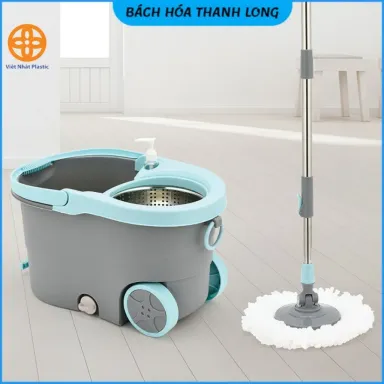 Bộ Cây Lau Nhà Tròn 360 Độ Nhựa PP, Thép Không Gỉ Siêu Bền