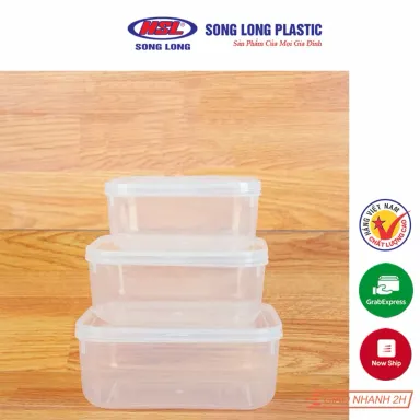 Bộ 3 Hộp Nhựa Lạnh Bầu 600ml-1200ml-1650ml Đựng Thực Phẩm Có Nắp Song Long Plastic