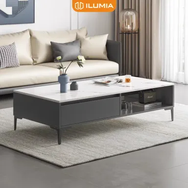 Bàn Trà Sofa Phòng Khách Màu Đen Mặt Giả Vân Đá Trắng Sang Trọng GP296