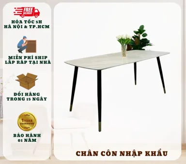 Bàn Ăn Cơm Chân Côn T90 Núm Đồng, Chân Sắt Sơn Tĩnh Điện, Nhập Khẩu Cao Cấp Hiện Đại, Phù Hợp Căn Hộ Chung Cư Gia Đình