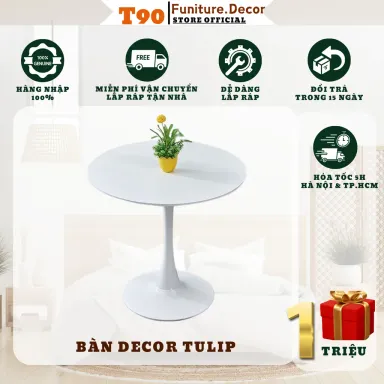 Bàn Tròn Tulip Nhập Khẩu Mặt Đá Hoặc Gỗ T90, Phù Hợp Ban Công Căn Hộ Chung Cư, Uống Trà, Khách Sạn, Quán Cafe, Đàm Phán