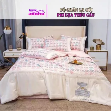 Bộ Ga Gối Chăn Hè Phi Lụa 4 Món Gấu Én An Như Bedding