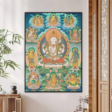 Tranh Quan Âm Tứ Thủ - Bồ Tát Bốn Tay - Treo Phòng Thờ - Decor Phòng Khách