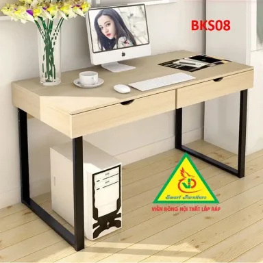 Bàn Làm Việc, Bàn Học Khung Sắt Mặt Gỗ BKS08 - VĐ Smart Furrniture NỘI THẤT LẮP RÁP VIENDONGADV