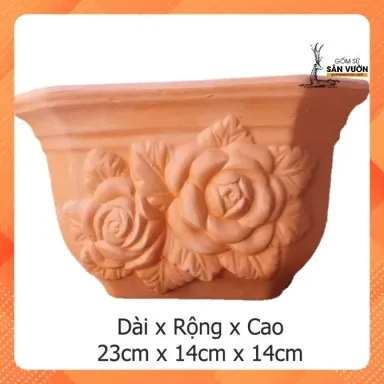 Chậu Treo Trồng Cây Gốm Đất Nung (Terracotta) Áp Tường Vân Hoa Hồng, Size NHỎ 23x14x13cm