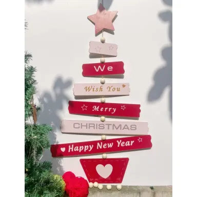 Set Chữ Mery Chrismas Và Happy New Year Hình Cây Thông Bằng Gỗ Vẽ Tay Treo Tường, Decor Noel