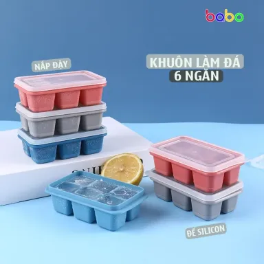 Bộ 3 Hộp Đựng Đá Viên Khuôn Làm Đá Tủ Lạnh Gia Đình Khay Đá Có Nắp Đáy Silicone Dễ Lây Đá BABO TA07