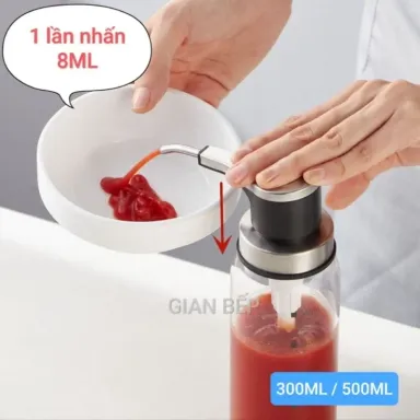 Chai Bơm Đựng Mật Ong, Lọ Vòi Nhấn Thủy Tinh Nước Sốt Cà Chua, Tương Ớt, Nước Sốt Các Loại Bình Xịt Thông Minh Vạch Chia