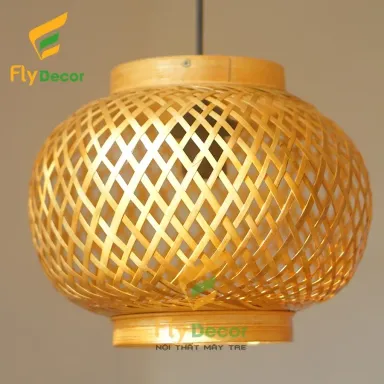 Chao Đèn Mây Tre Thả Trần Trang Trí, Lồng Đèn Treo Tết Hình Tròn Cao Cấp (Hàng Xuất Khẩu) - Flydecor