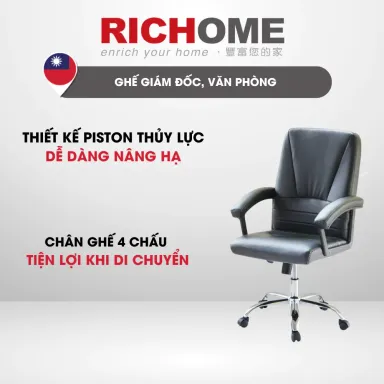 Ghế Giám Đốc Chân Xoay Công Thái Học RICHOME CH1190, Bọc Da PU Cao Cấp. Hàng Nhập Khẩu Tiêu Chuẩn Đài Loan