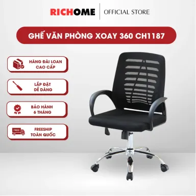 Ghế Văn Phòng Chân Xoay RICHOME CH1187 Lưng Lưới Thoáng Mát. Hàng Nhập Khẩu Nguyên Kiện. Tiêu Chuẩn Đài Loan