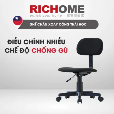 Ghế Xoay 360 Độ RICHOME CH1017BK Ghế Làm Việc Chân Xoay Làm Việc, Ghế Văn Phòng Basic, Tiện Lợi, Chắc Chắn Hàng Đài Loan