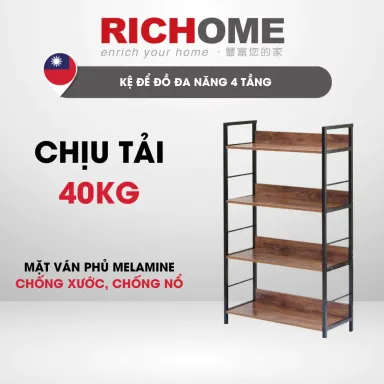 Kệ Để Đồ Đa Năng 4 Tầng, Kệ Trưng Bày RICHOME SH517-1 Ván Gỗ Phủ Melamin Cao Cấp Tiêu Chuẩn Đài Loan