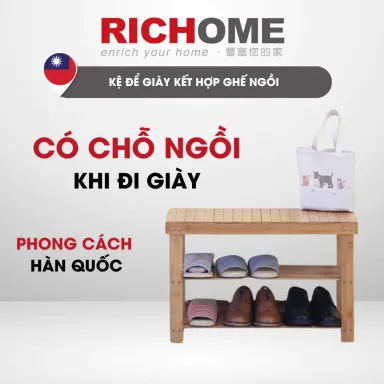 Kệ Giày Dép Đa Năng RICHOME CH1119 Kết Hợp Ghế Ngồi, Kệ Giày Dép 2 Tầng, Giá Để Giày Dép Tiện Lợi, Chắc Chắn Cho Mọi Nhà