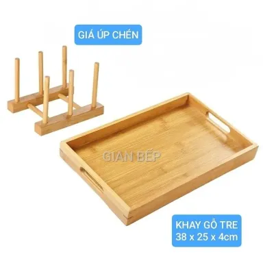 Khay Gỗ Tre Để Bộ Trà Hình Chữ Nhật 38 x 25 x 3cm