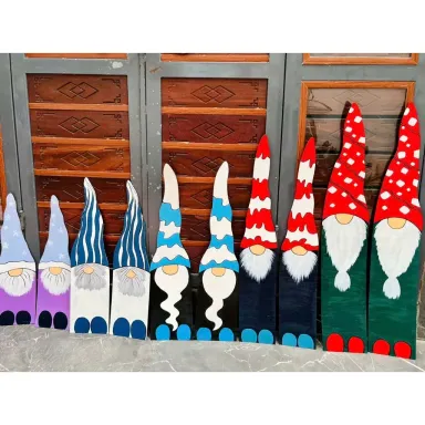 Bộ 5 Ông Già Noel Gỗ Size Lớn (Set 4), Phụ Kiện Trang Trí Cây Thông Noel, Decor Giáng Sinh