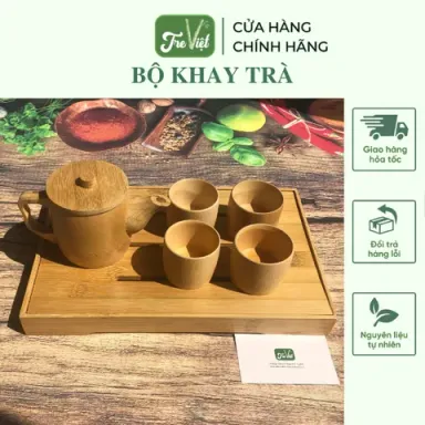 Bộ Khay Trà Bằng Tre Đẹp Mộc Mạc - Bộ Ấm Trà Tre